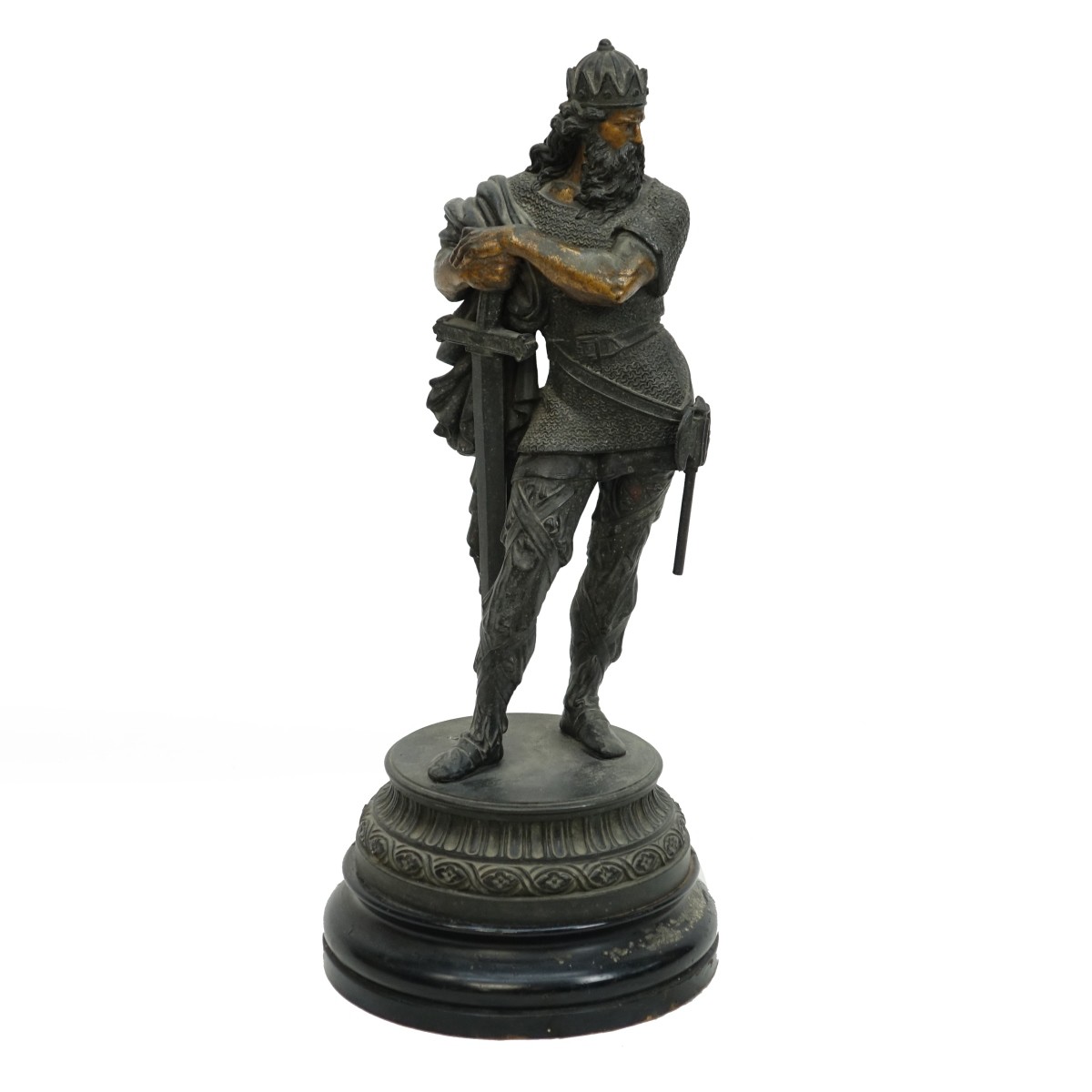 Antique European School Warrior Leaning on Sword