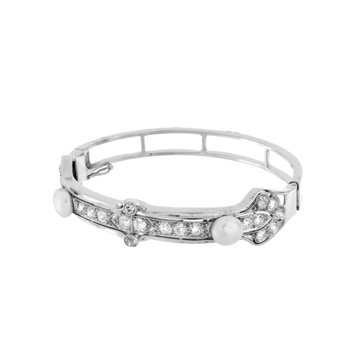 Diamond, Pearl, Platinum and 14K Bracelet