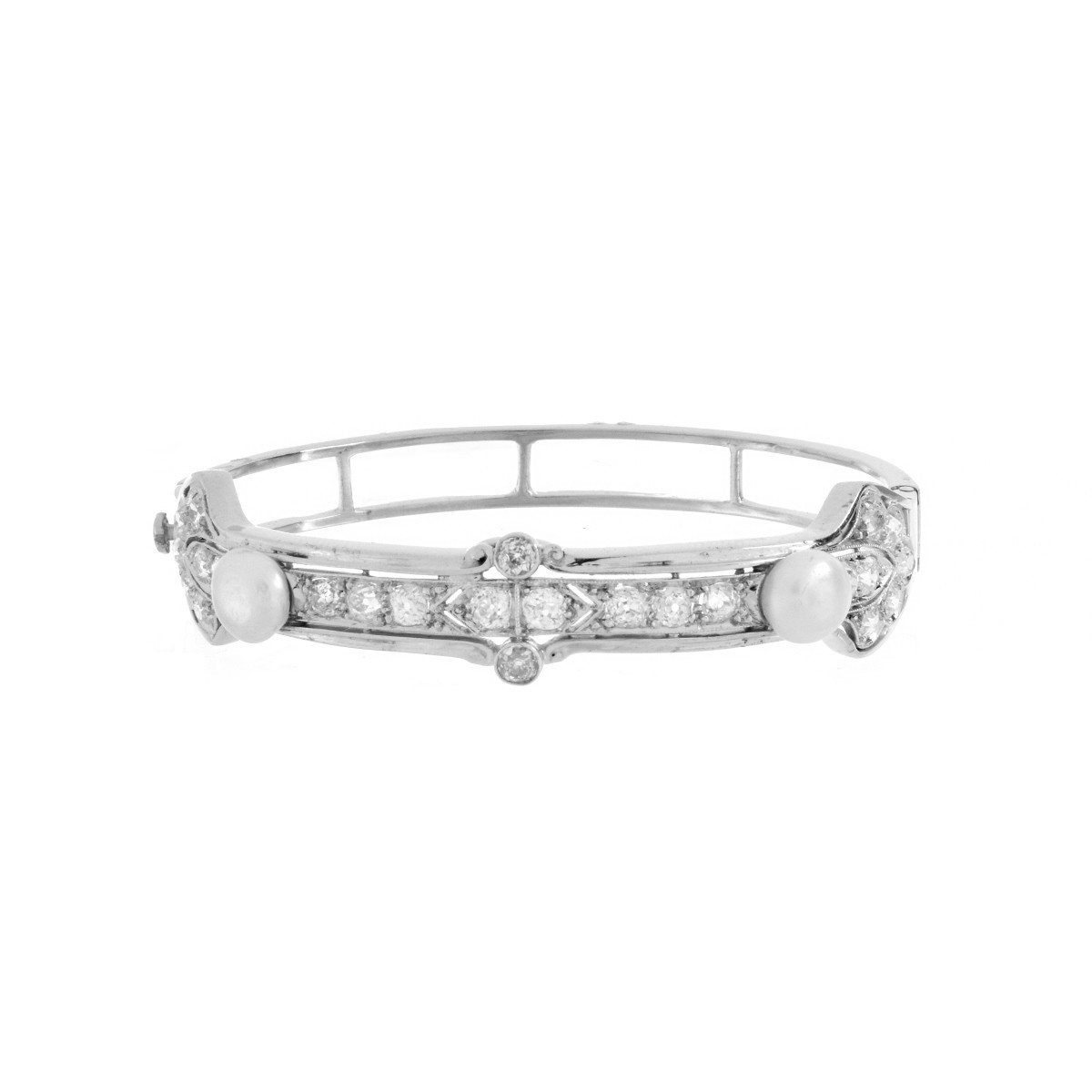 Diamond, Pearl, Platinum and 14K Bracelet