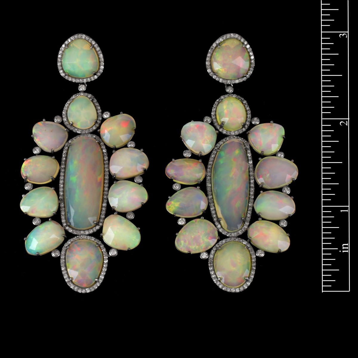 Opal, Diamond and Silver Earrings