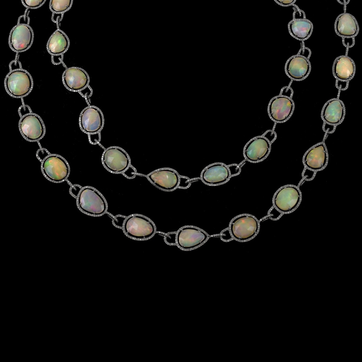 Opal, Diamond and Silver Necklace