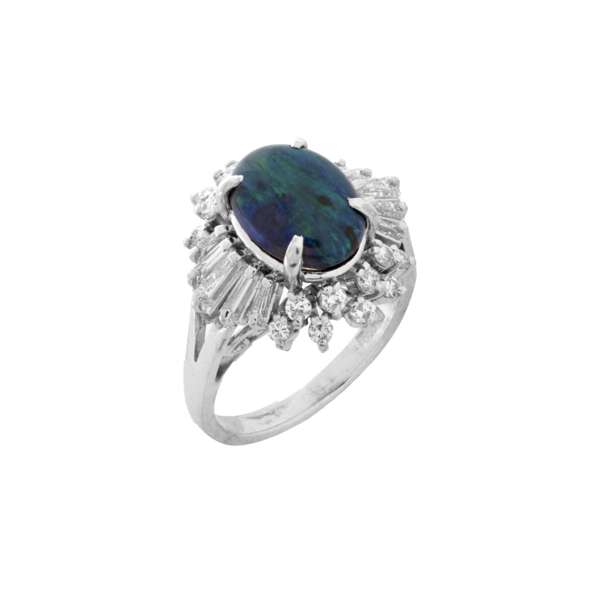 Opal, Diamond and Platinum Ring