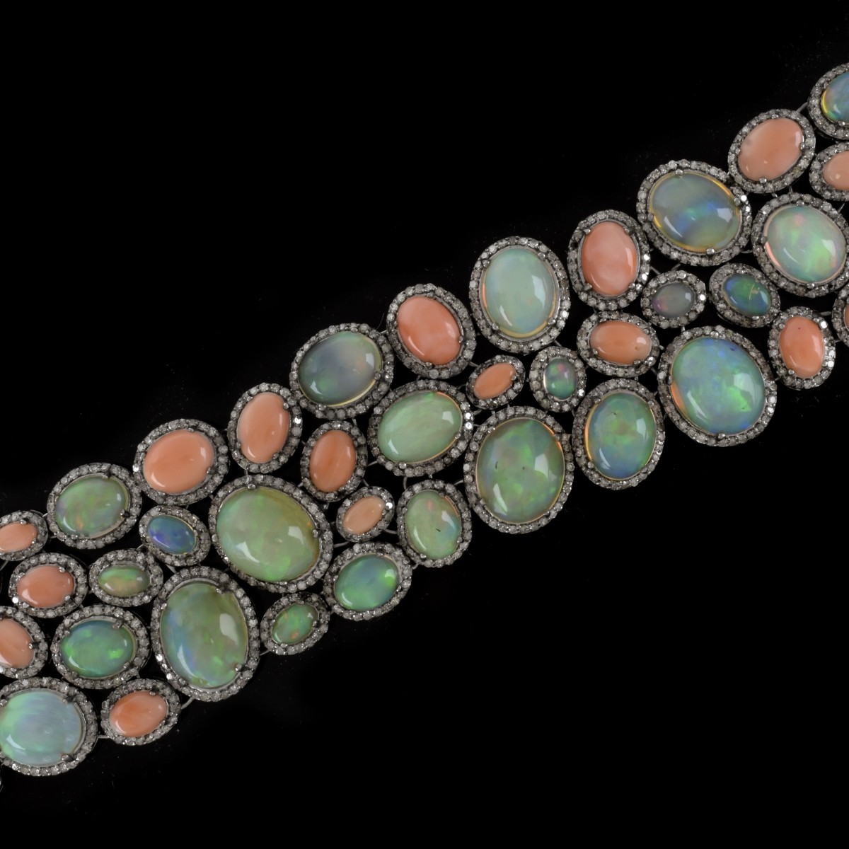 Opal, Coral, Diamond and Silver Bracelet