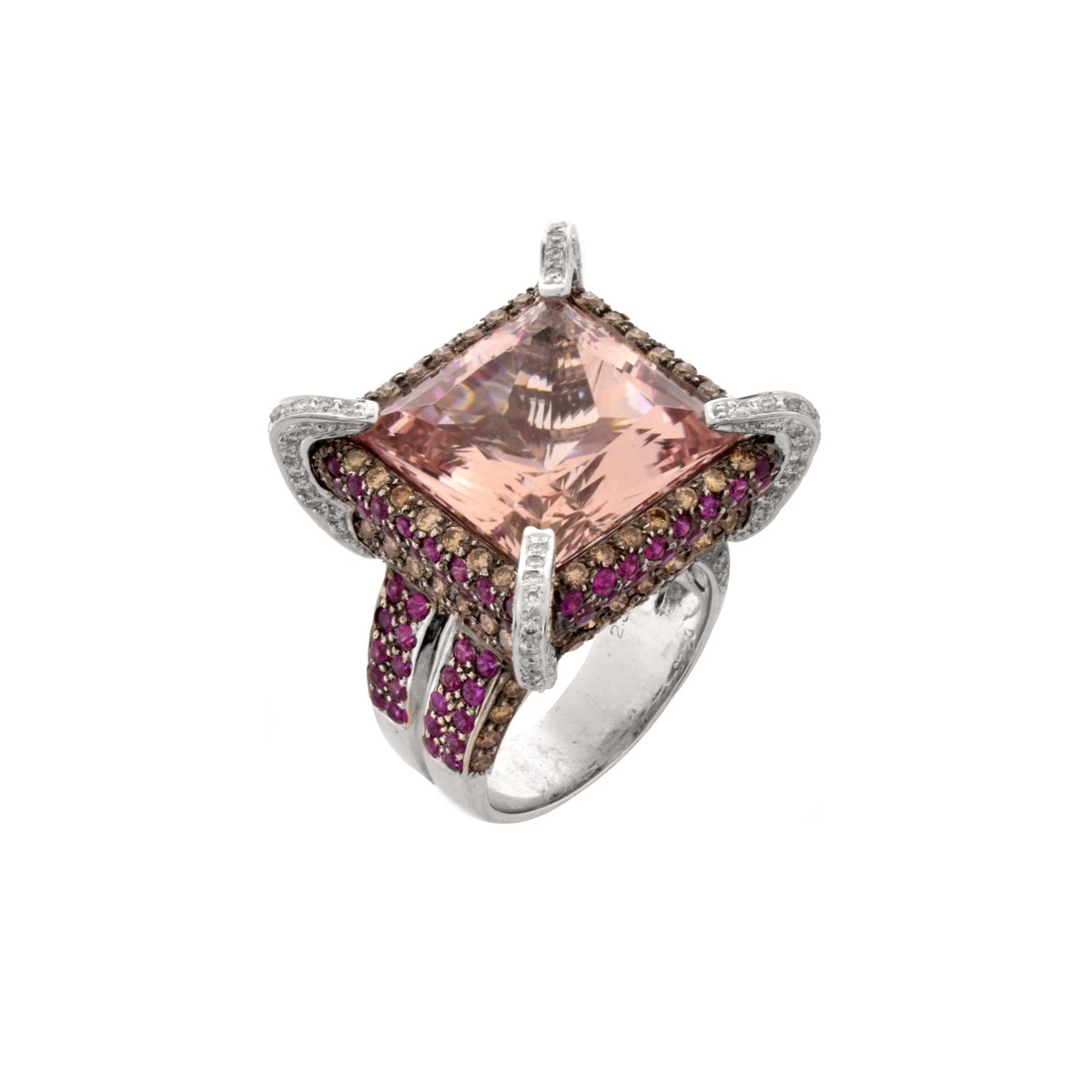 Kunzite, Diamond, Ruby and 18K Ring