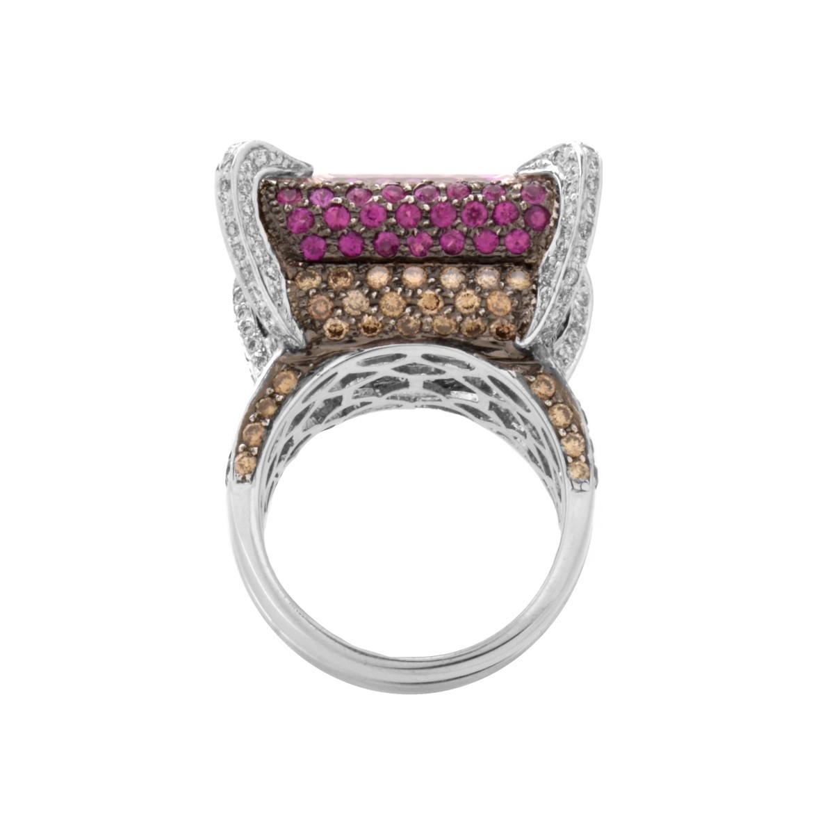 Kunzite, Diamond, Ruby and 18K Ring