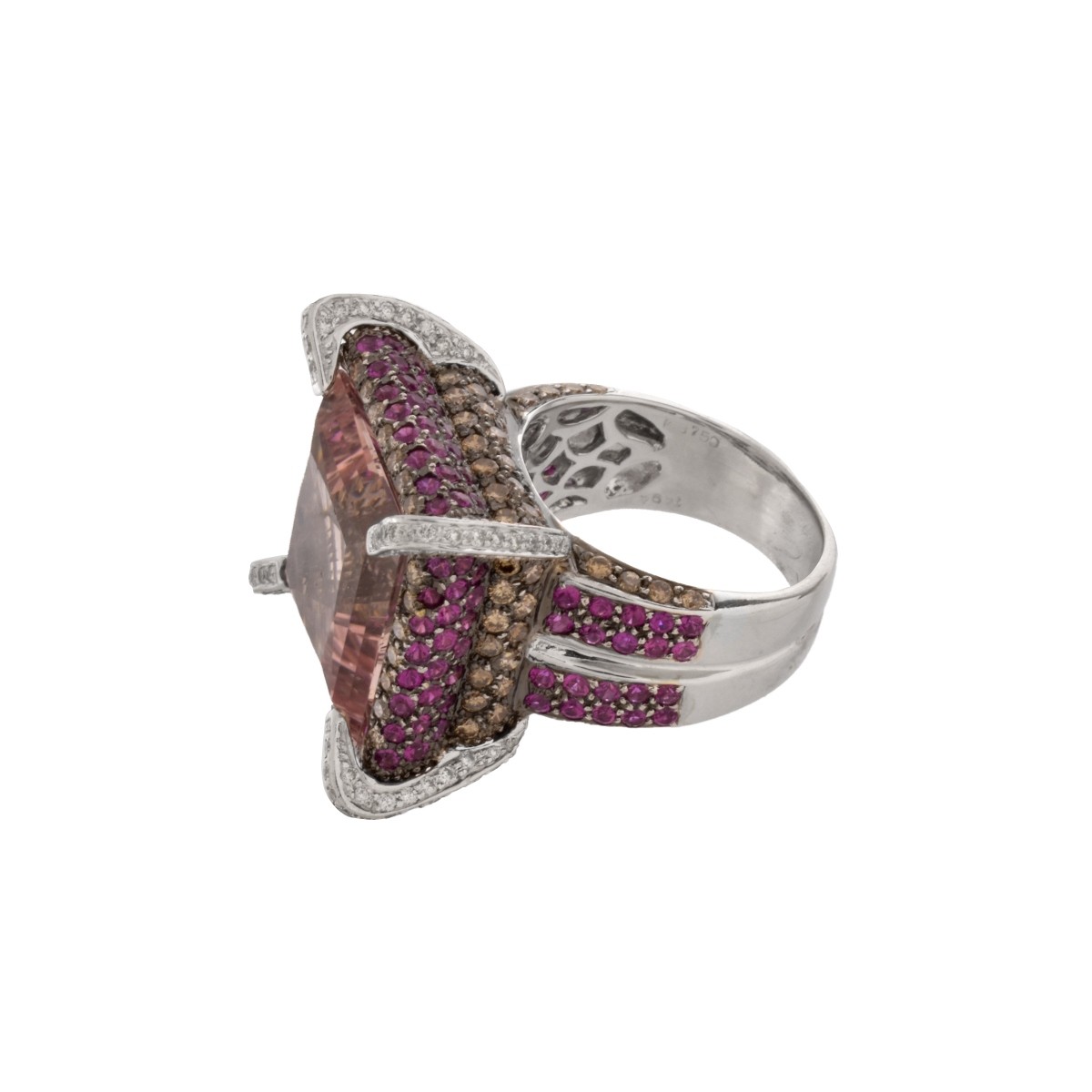 Kunzite, Diamond, Ruby and 18K Ring