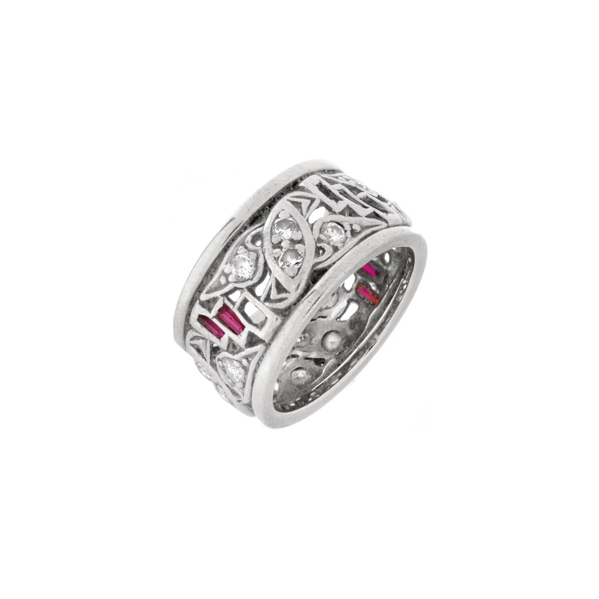 Art Deco Diamond, Ruby, Platinum Ring