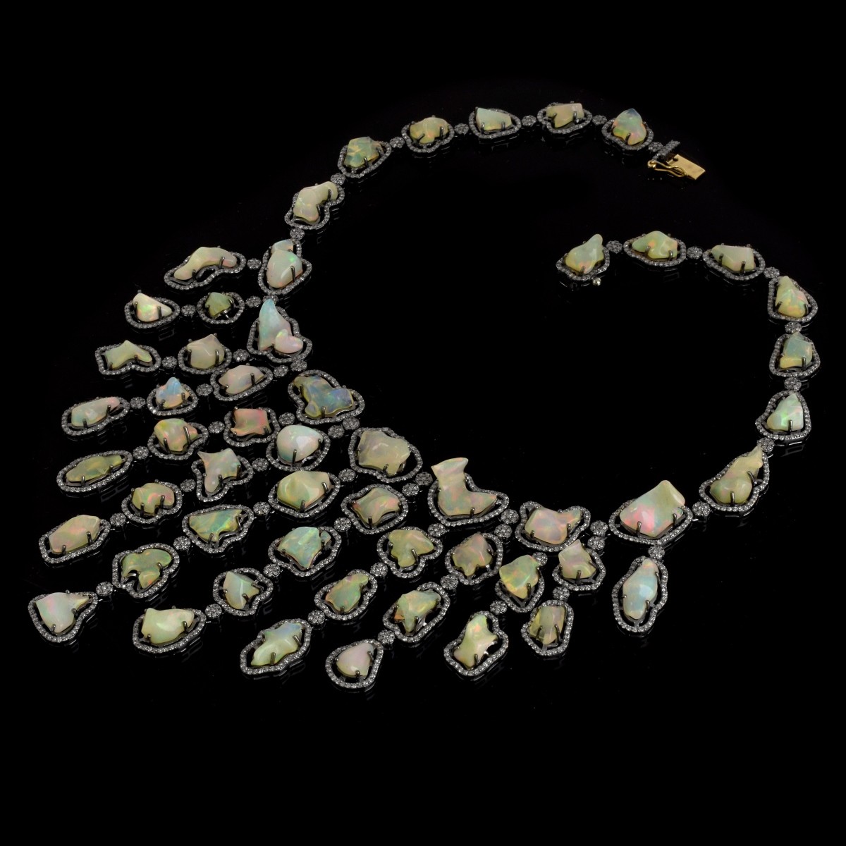 Opal, Diamond and Silver Necklace