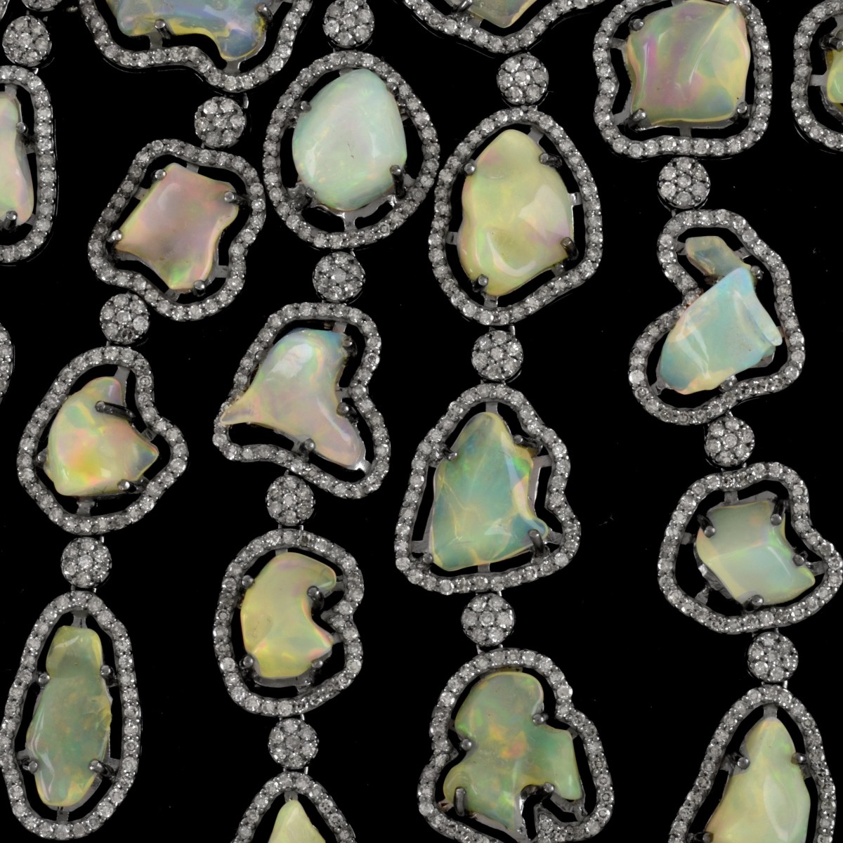 Opal, Diamond and Silver Necklace