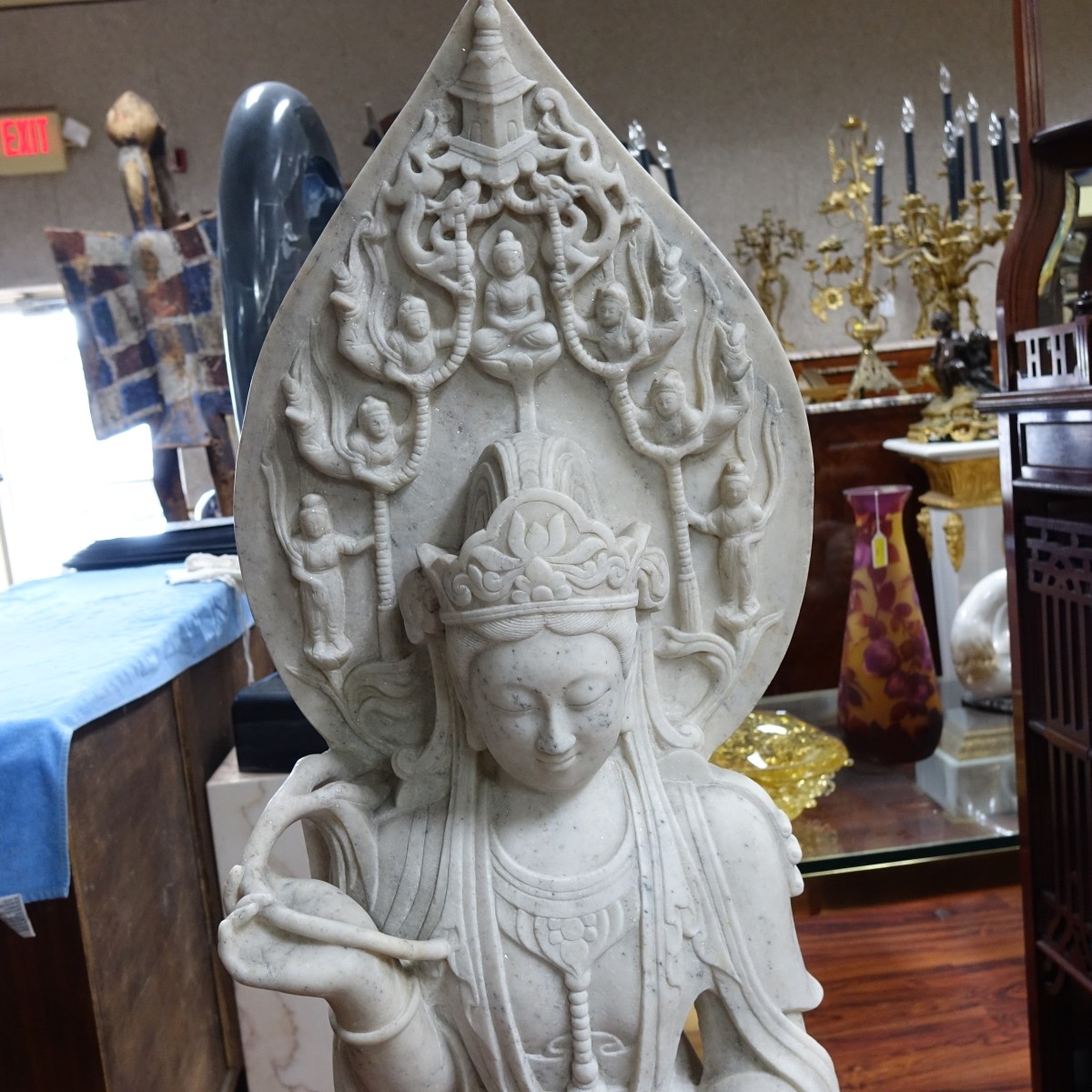 Large Chinese Carved Marble Guanyin Sculpture