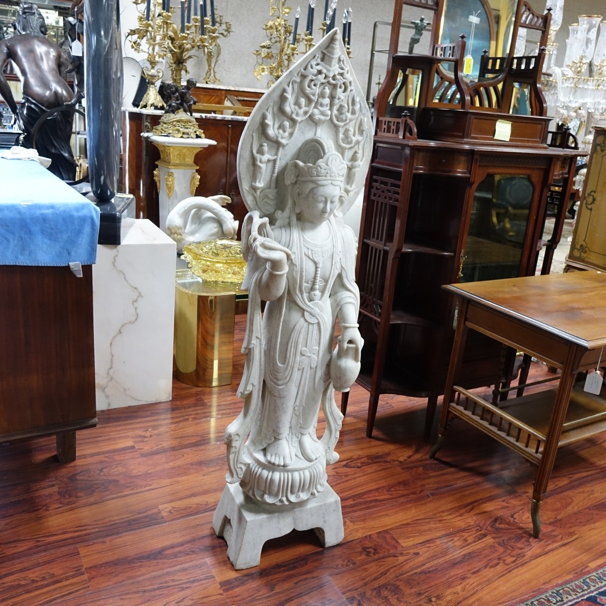 Large Chinese Carved Marble Guanyin Sculpture