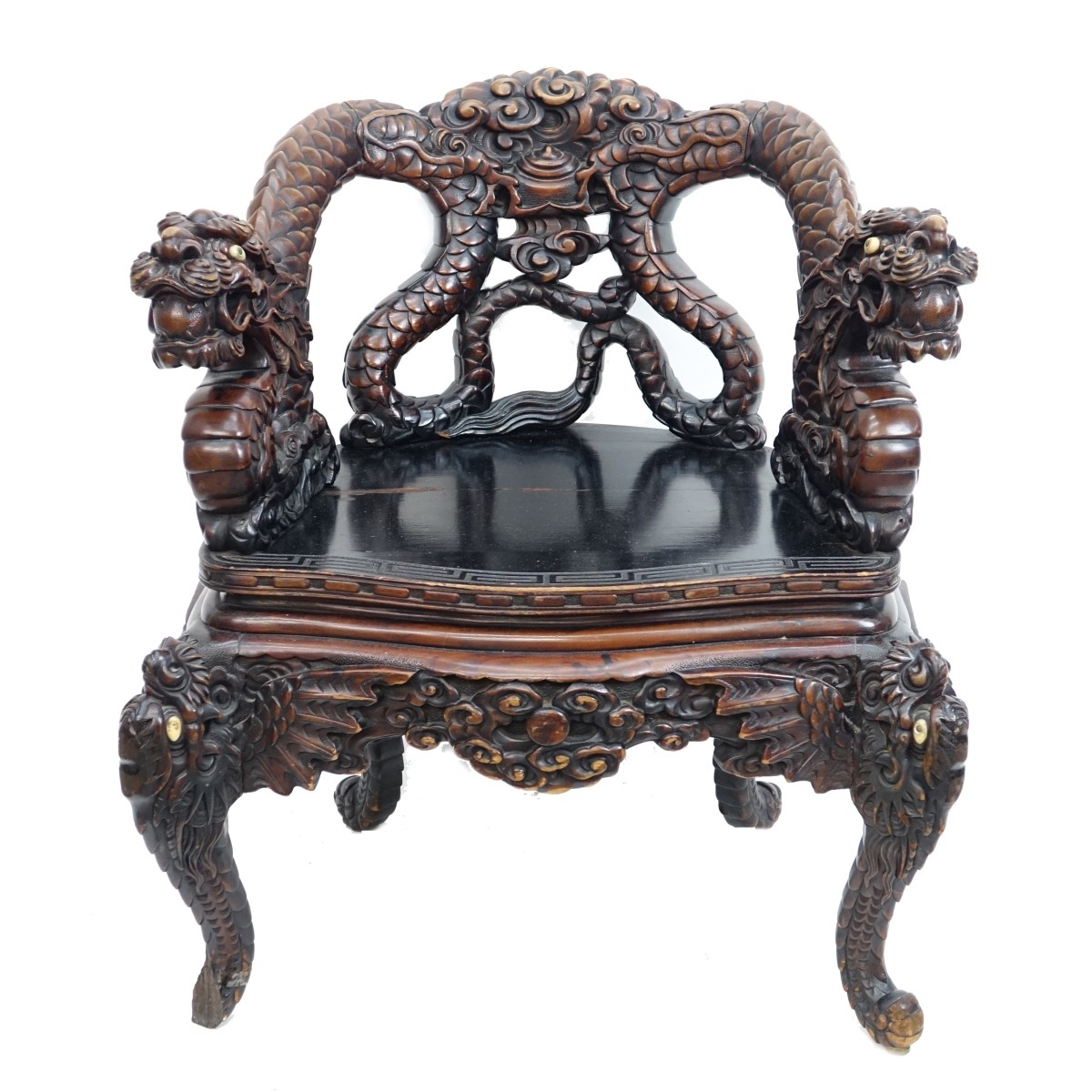 Antique Chinese Carved Hardwood Dragon Armchair