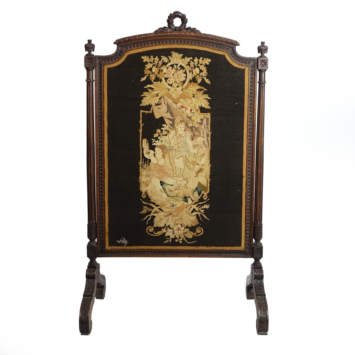 Antique Victorian Needlepoint Fire Screen