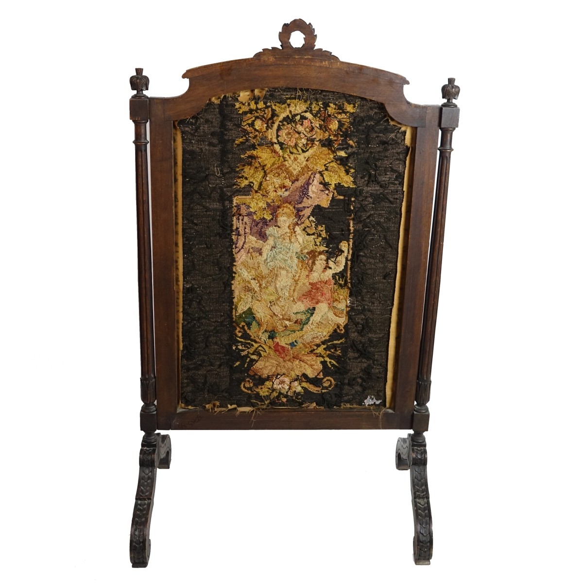 Antique Victorian Needlepoint Fire Screen