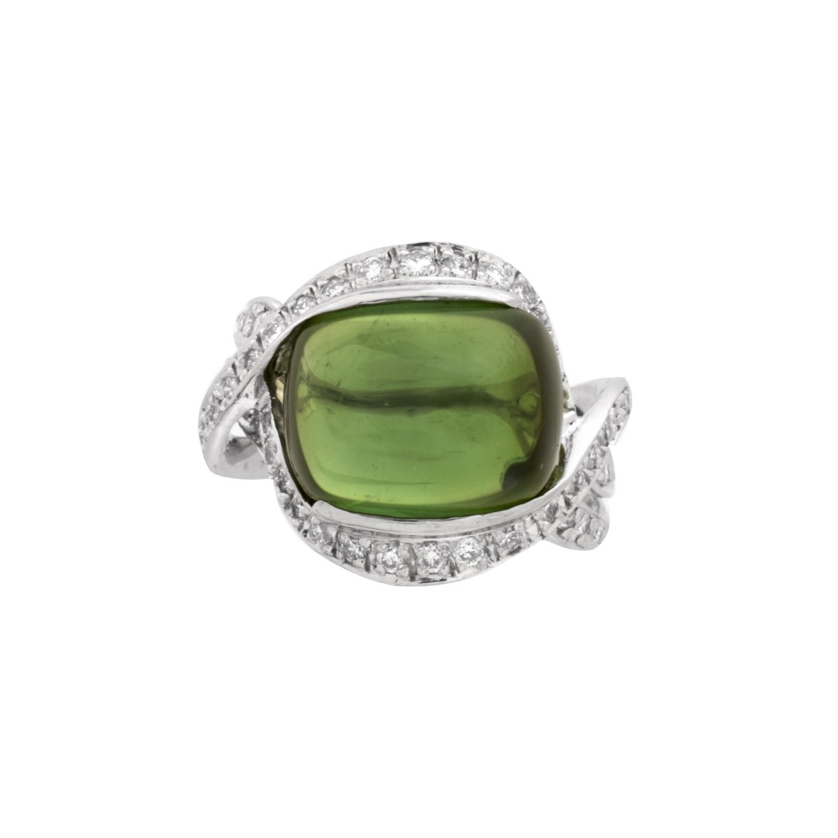 Tourmaline, Diamond and Platinum Ring