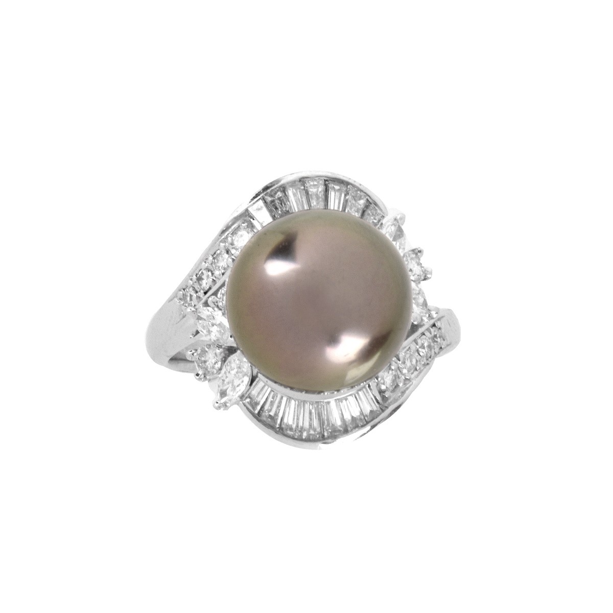 Pearl, Diamond and Platinum Ring