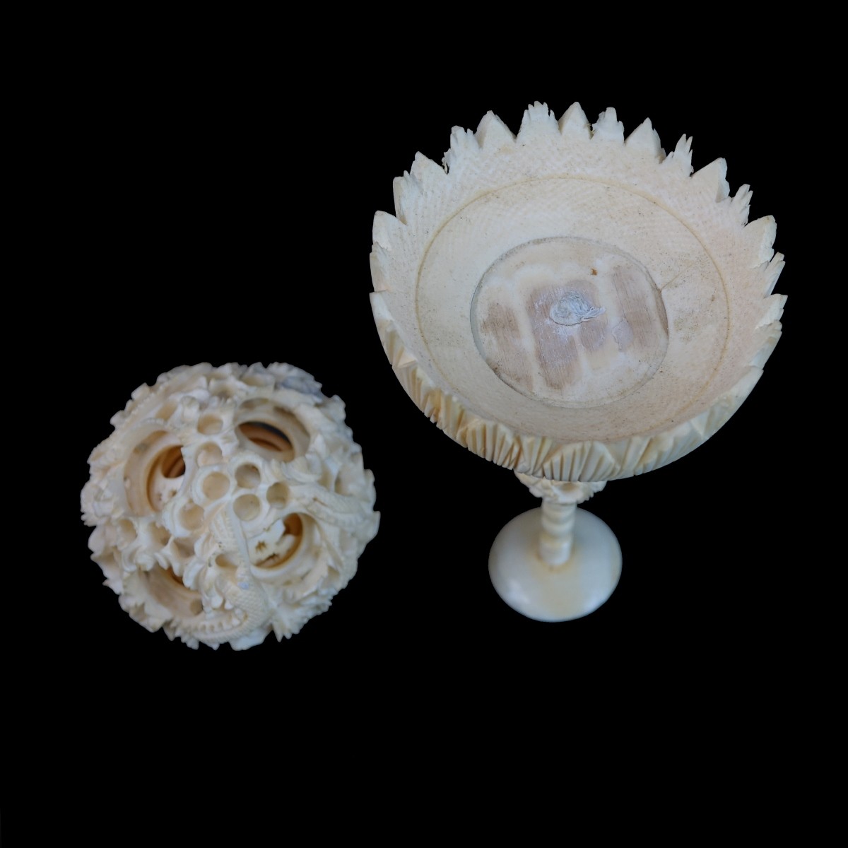 Antique Chinese Carved Concentric Ball with Stand