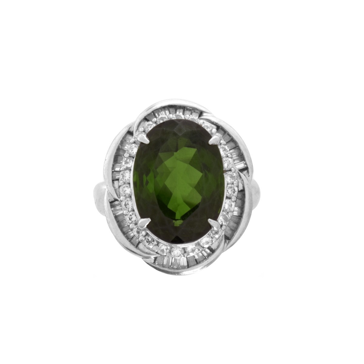 Tourmaline, Diamond and Platinum Ring