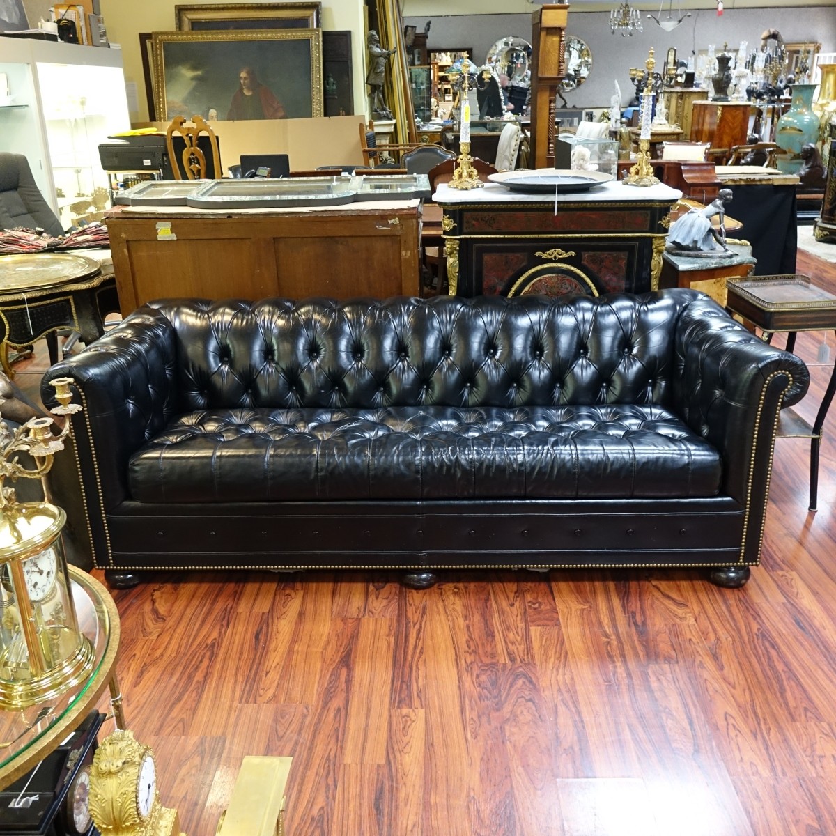 20th C. Leather Chesterfield Sleeper Sofa