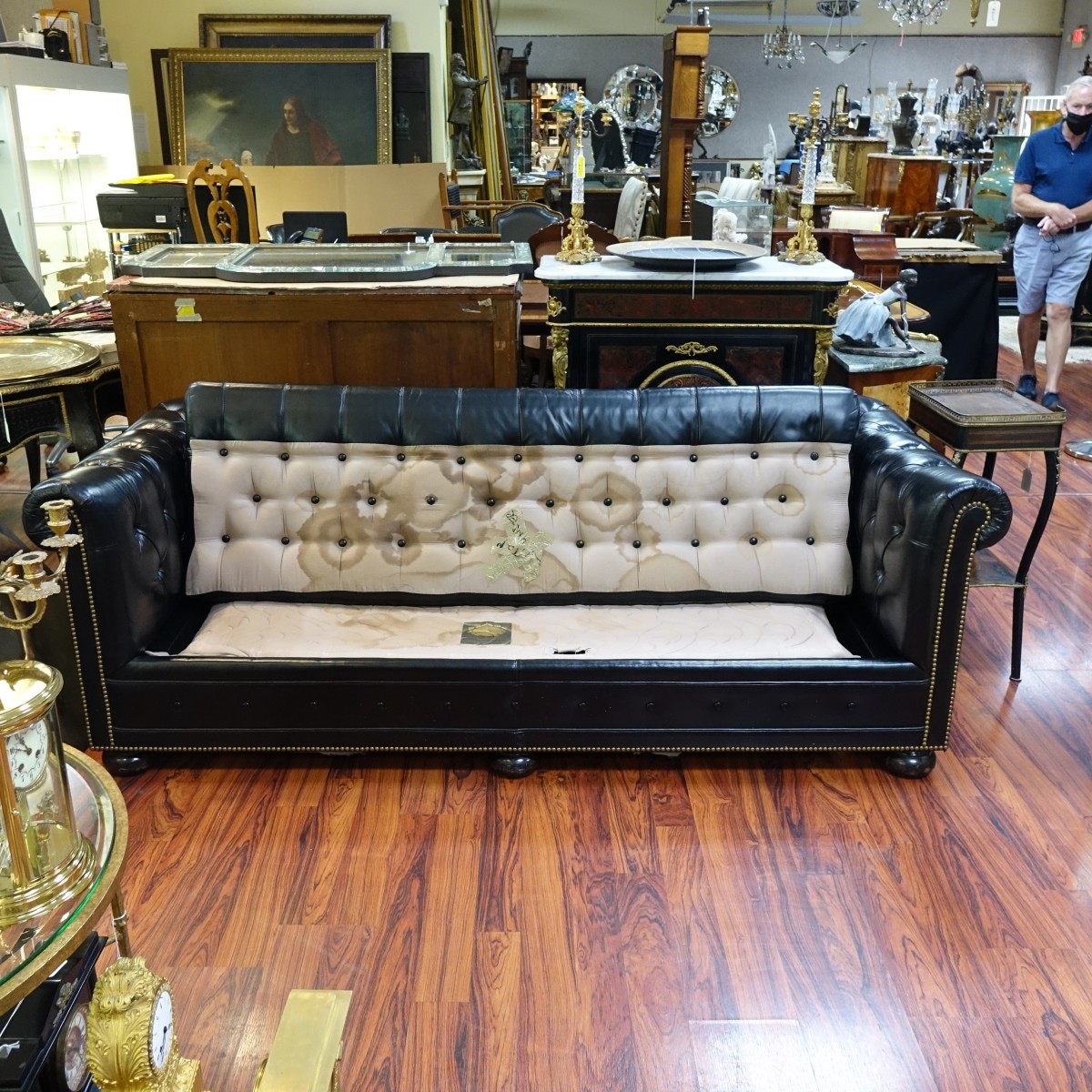 20th C. Leather Chesterfield Sleeper Sofa