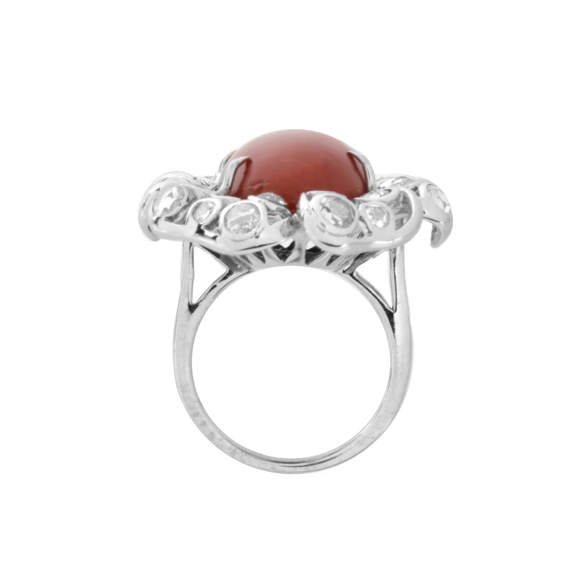 Diamond, Coral and 18K Ring