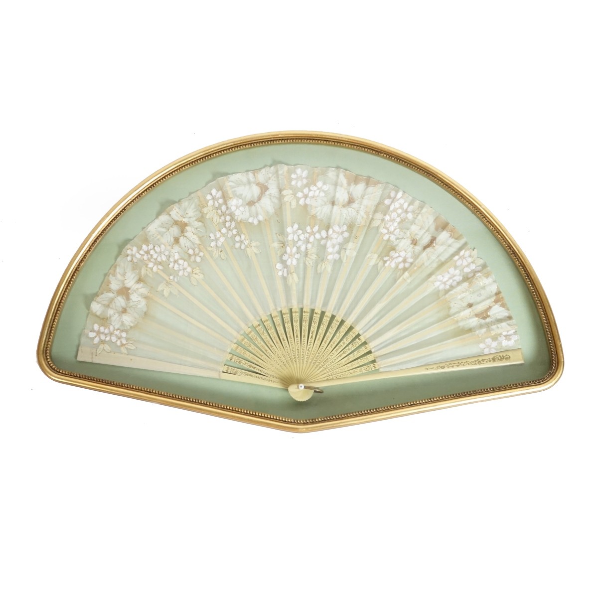 Antique Victorian Folding Fan in Shadow Box