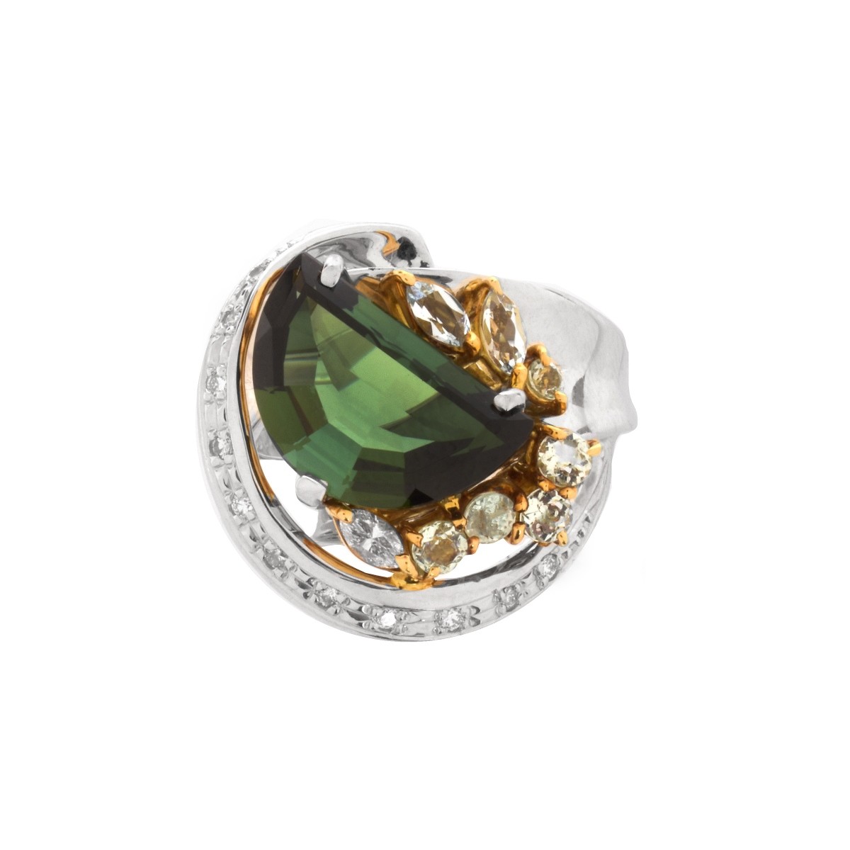 Tourmaline, Diamond, Platinum and 18K Ring