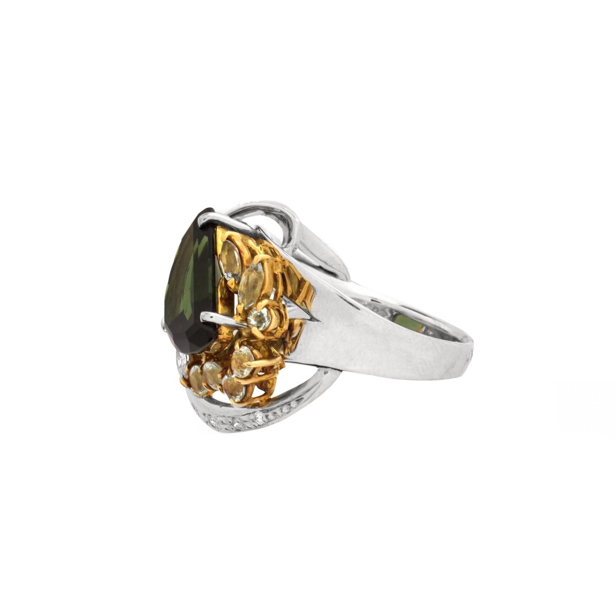 Tourmaline, Diamond, Platinum and 18K Ring