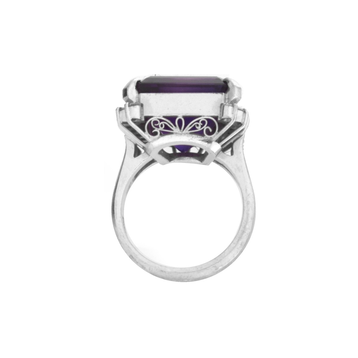 Amethyst, Diamond and Platinum Ring