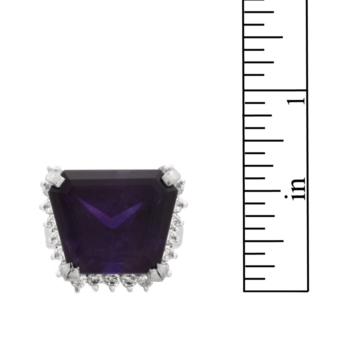 Amethyst, Diamond and Platinum Ring