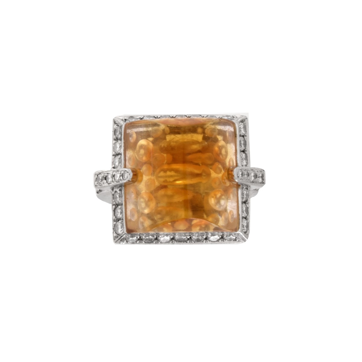 Citrine, Diamond and Platinum Ring.