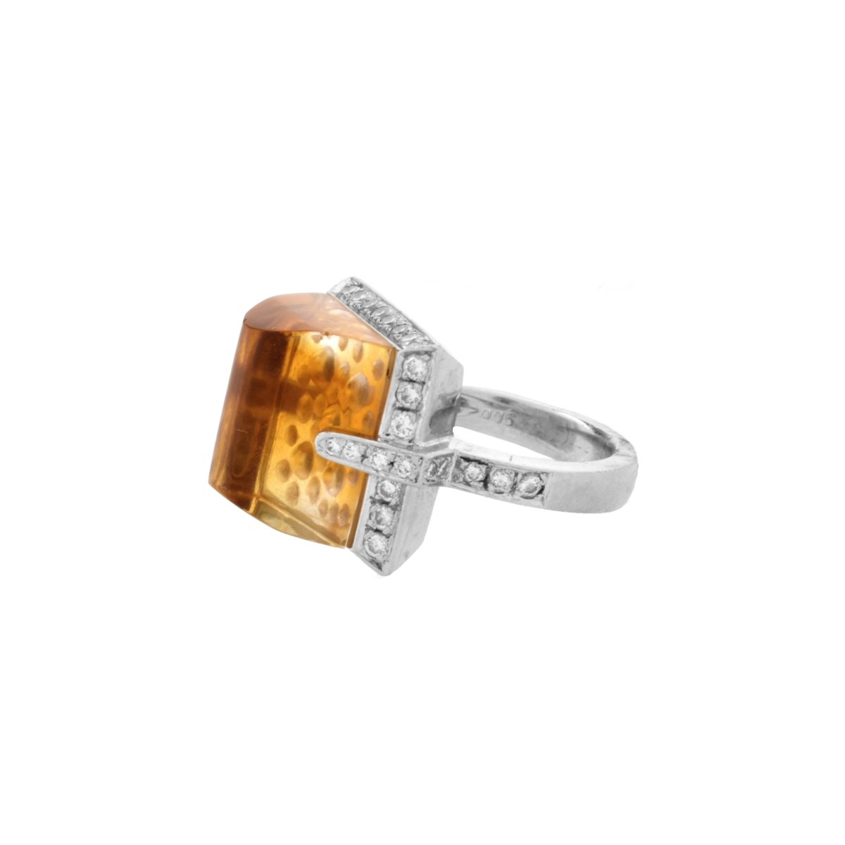Citrine, Diamond and Platinum Ring.