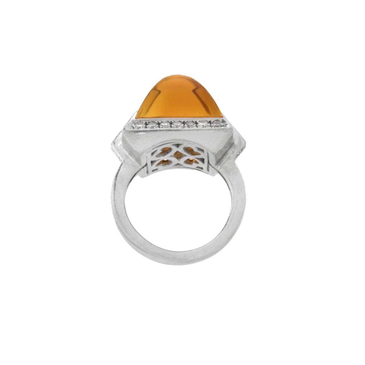 Citrine, Diamond and Platinum Ring.