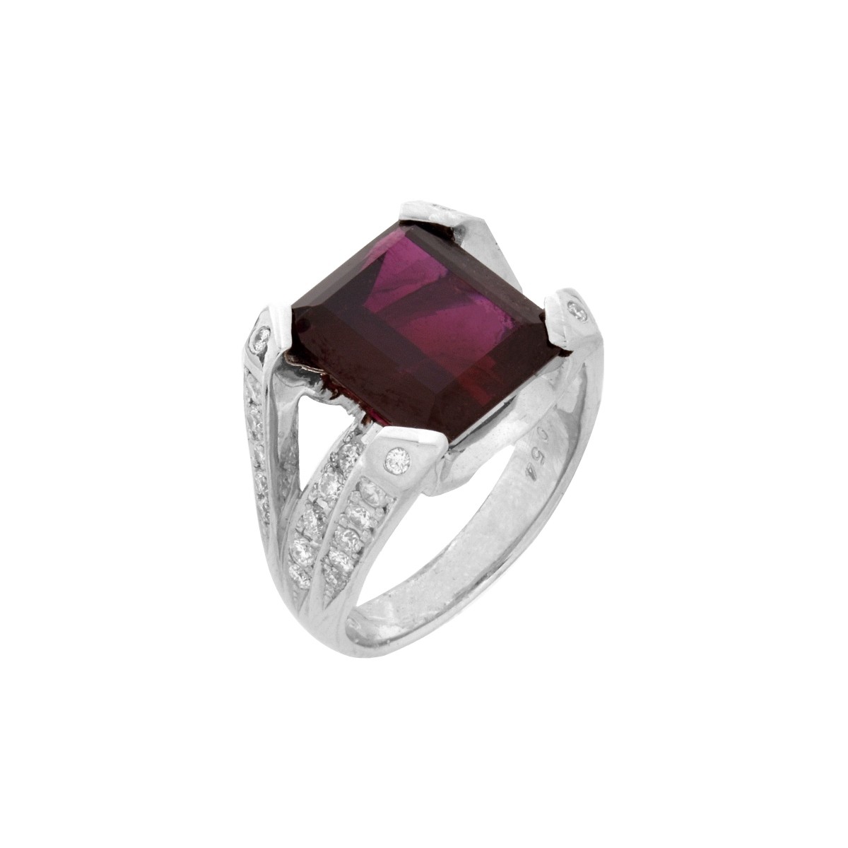 Garnet, Diamond and Platinum Ring