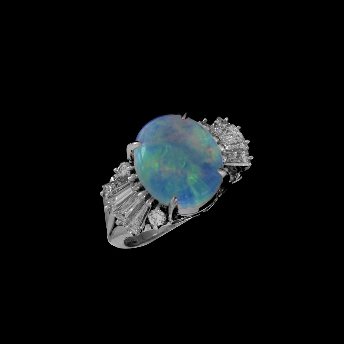 Opal, Diamond and Platinum Ring