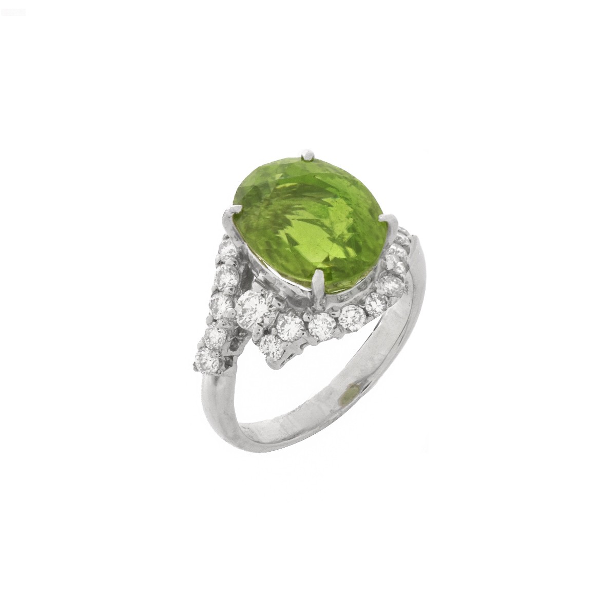 Peridot, Diamond and Platinum Ring