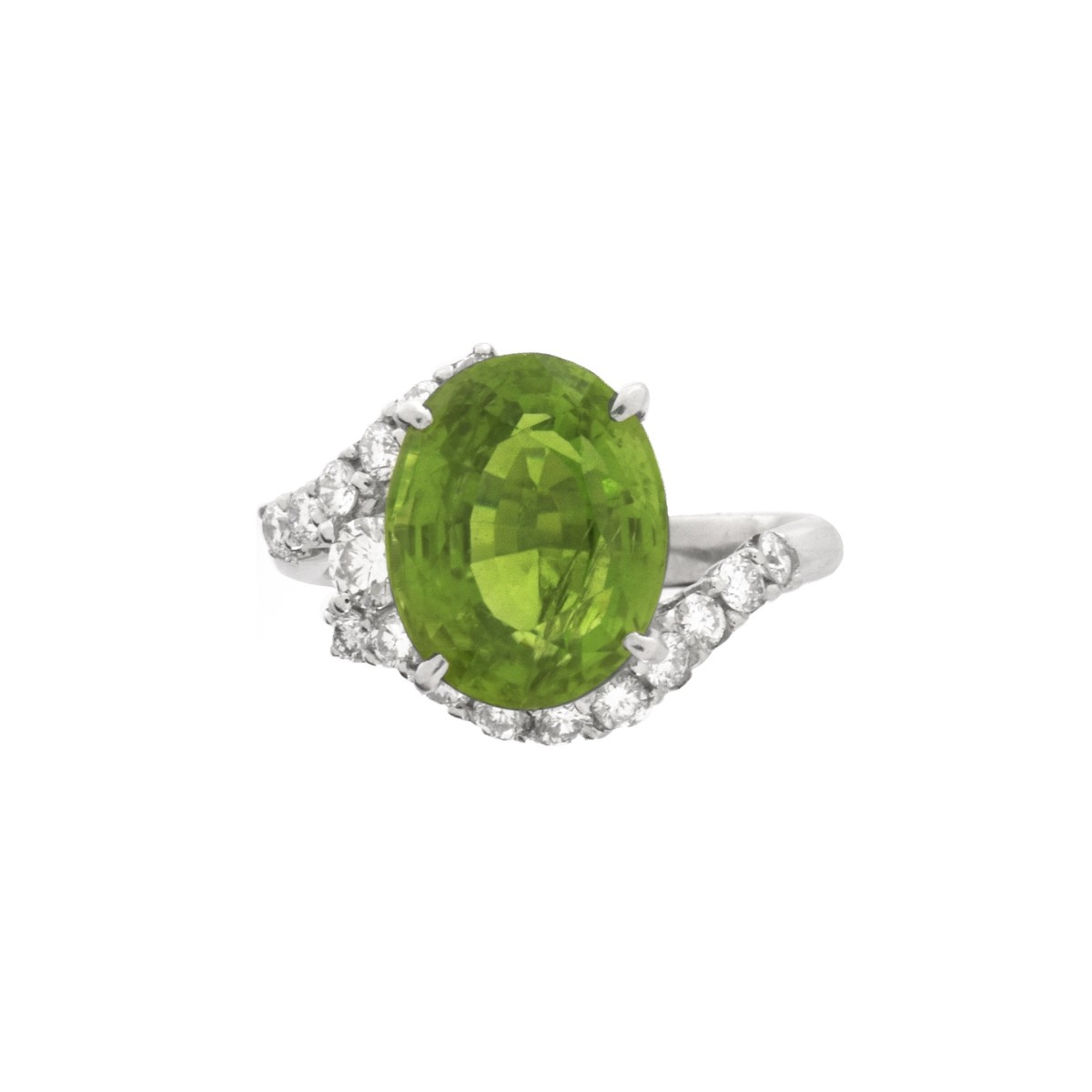 Peridot, Diamond and Platinum Ring