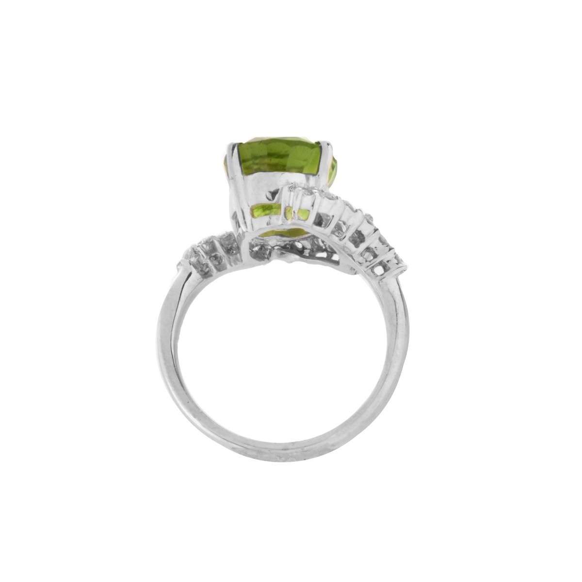 Peridot, Diamond and Platinum Ring