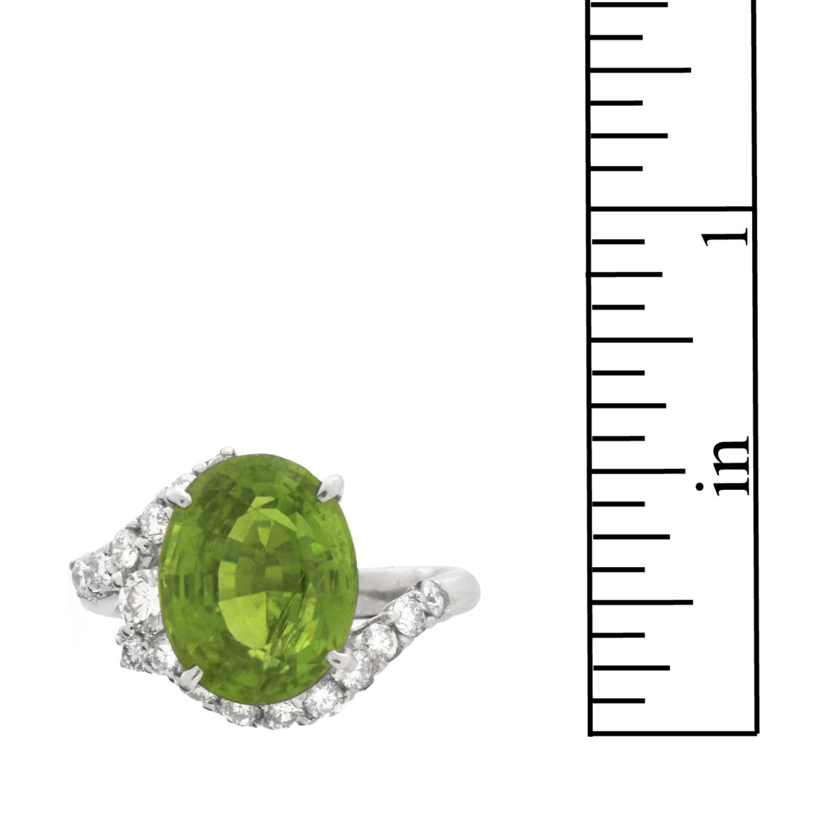 Peridot, Diamond and Platinum Ring