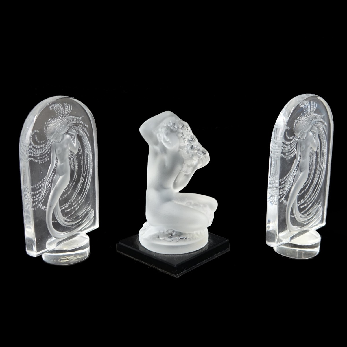 Three Lalique Frosted Crystal Paperweights