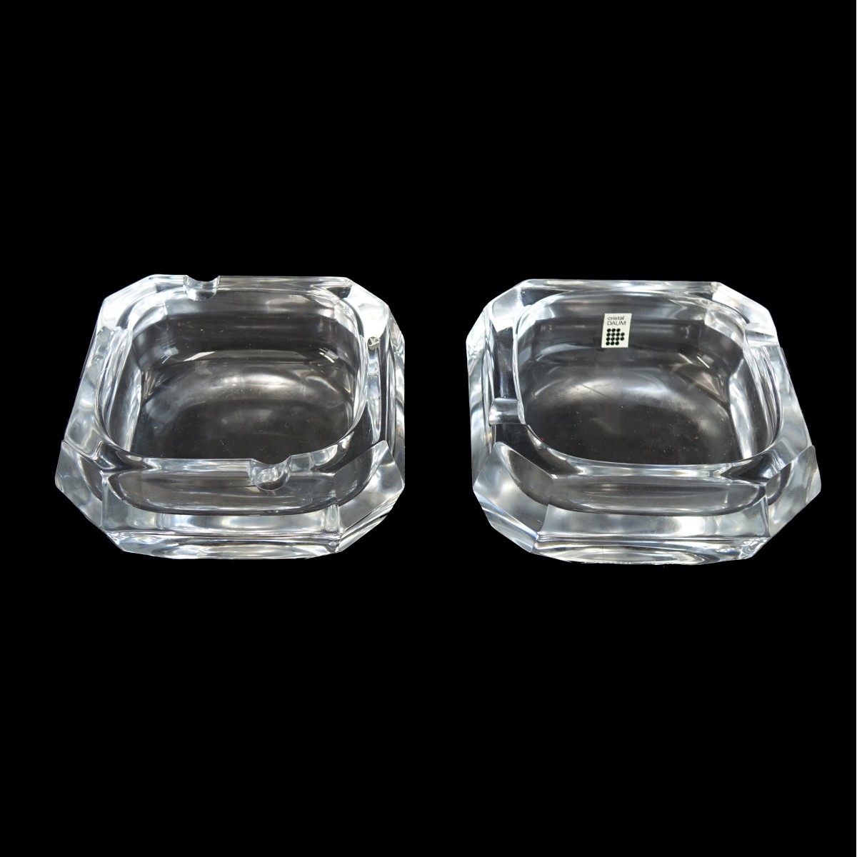 Pair of Daum Crystal Ashtrays in Boxes