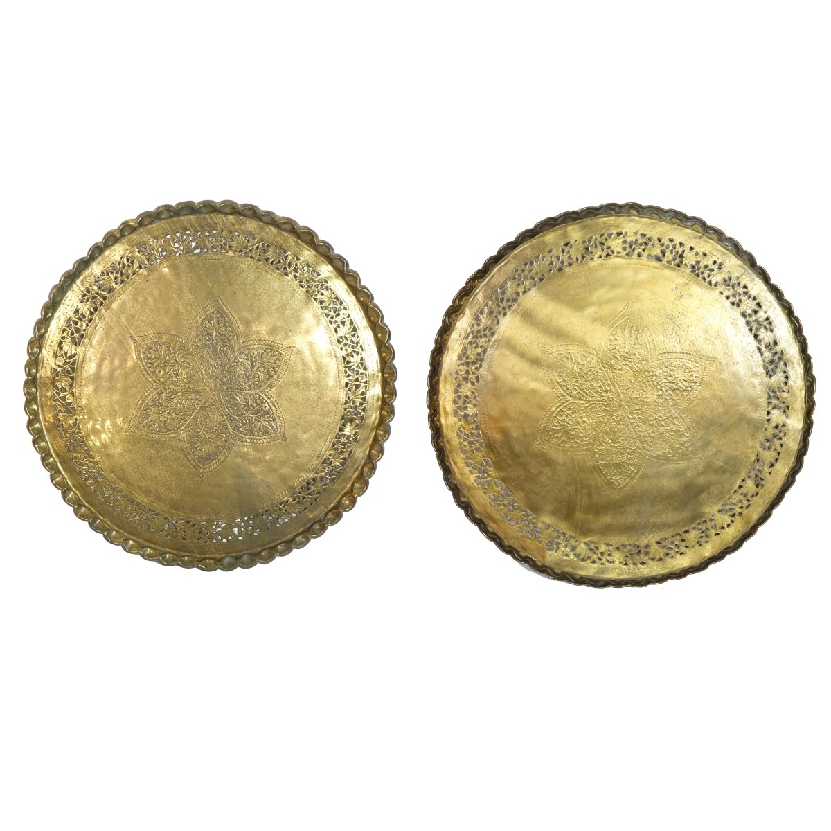Two (2) Large Middle Eastern Brass Trays