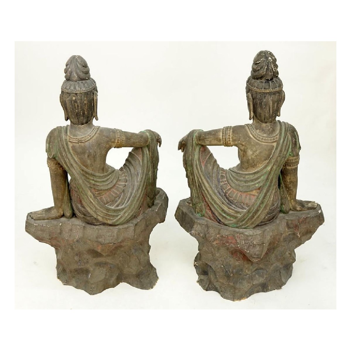 Pair of Asian Carved Wood Buddha Figures