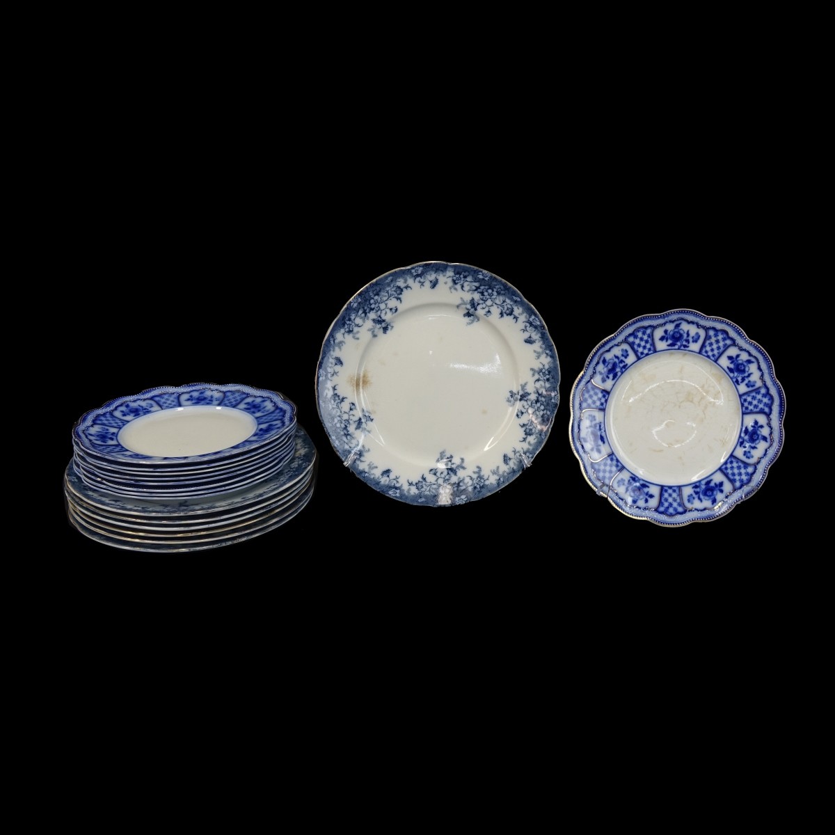 Sixteen (16) Antique Flow Blue Plates