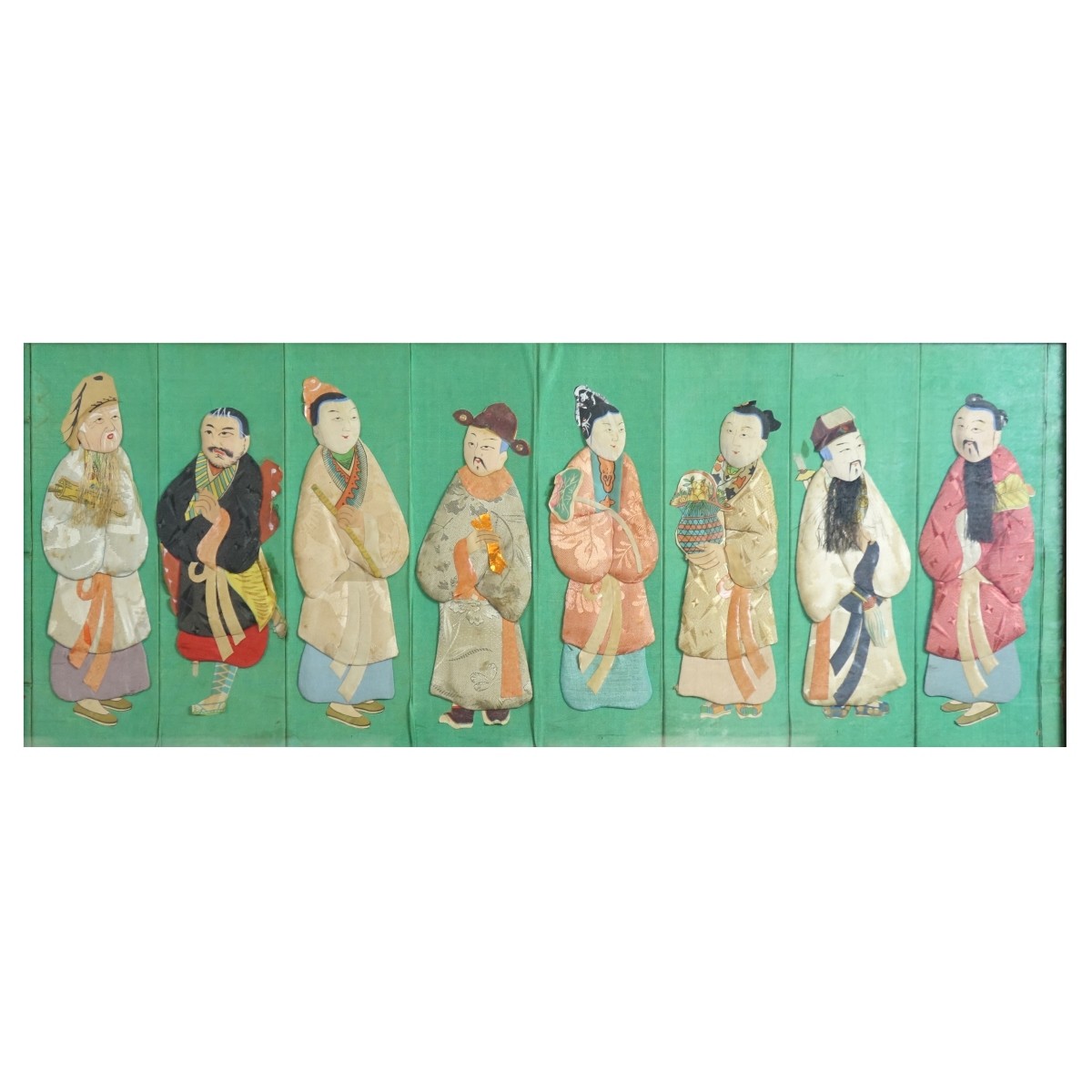 Antique Chinese Silk and Paper Figural Panel