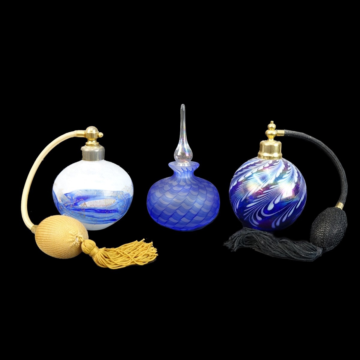 Three (3) Modern Art Glass Perfume Bottles