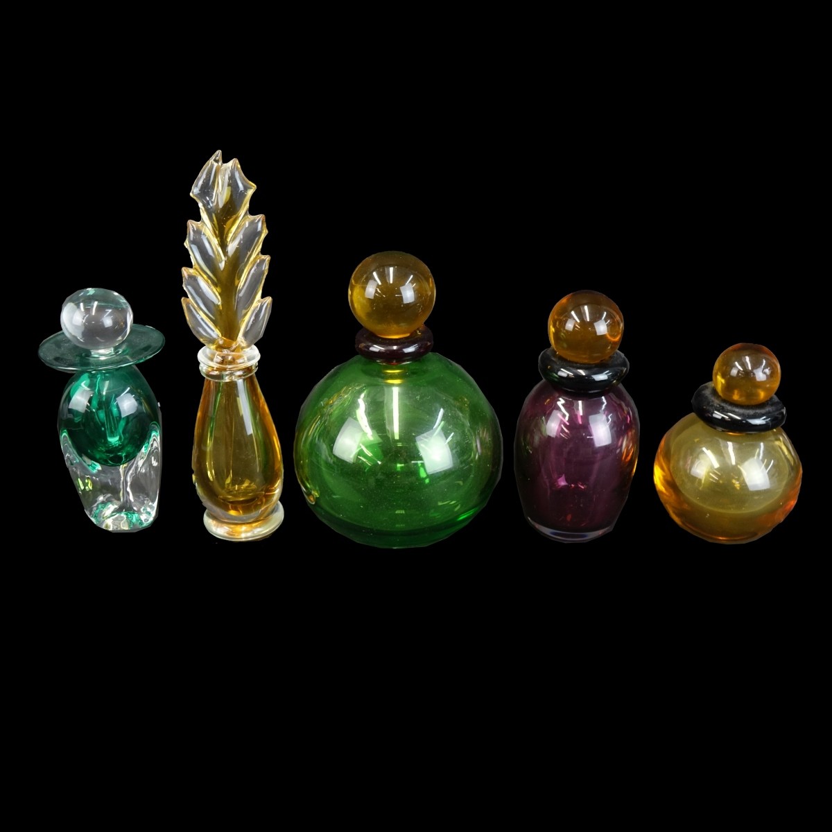 Five (5) Italian Art Glass Perfume Bottles