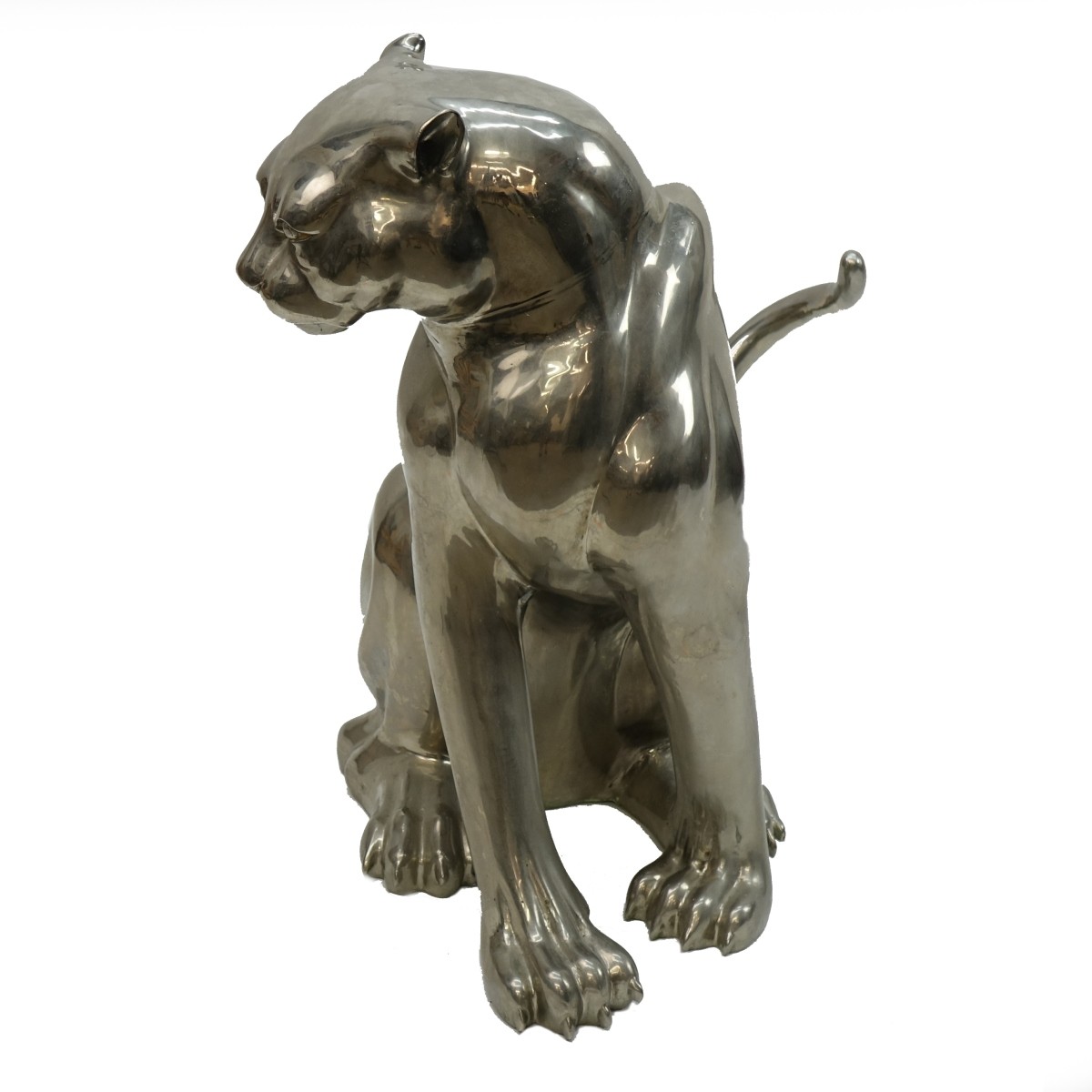 Life Size 20th C. Silvered Bronze Panther