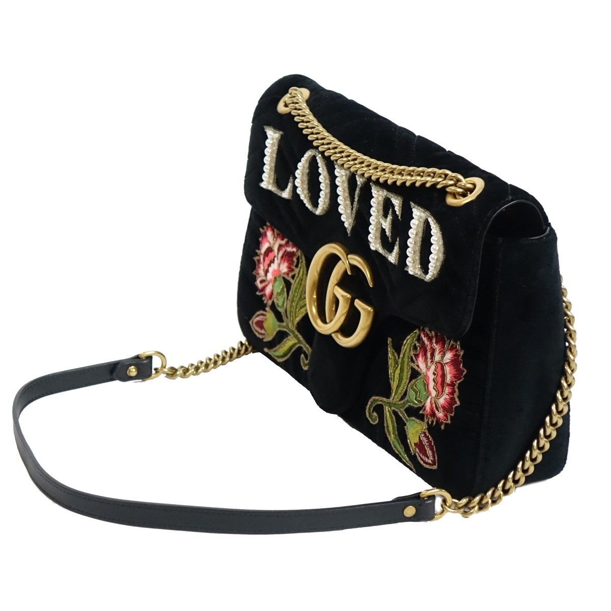 Gucci Black Velvet "Loved" Shoulder Bag