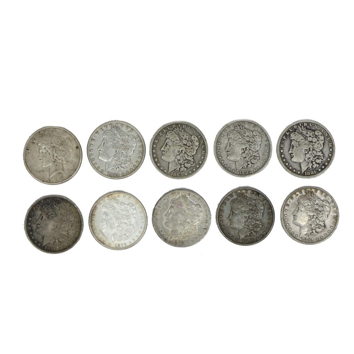 Ten (10) 1873-1923 U.S. Silver Dollars